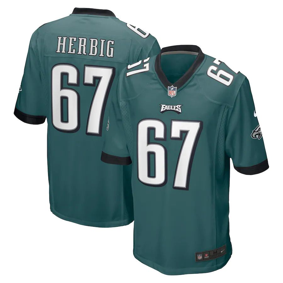 Men Philadelphia Eagles 67 Nate Herbig Nike Midnight Green Game NFL Jersey